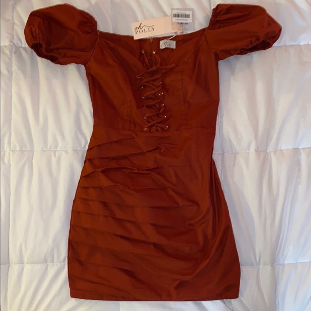 Day Dreamer Off the Shoulder Corset Dress - rust